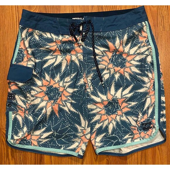Billabong Mens 32 73 Airlite Board Shorts Blue Floral Tropical Swim Trunks - Picture 1 of 6